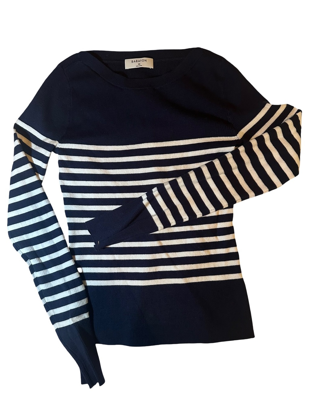 Babaton Navy & White Striped Boatneck Sweater